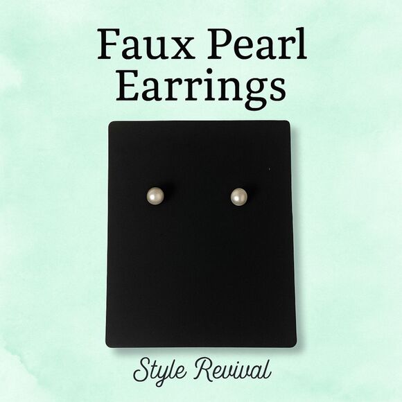 Classic Faux Pearl Stud Earrings – Simple Round White Pearl – Elegant & Timeless - Picture 1 of 5